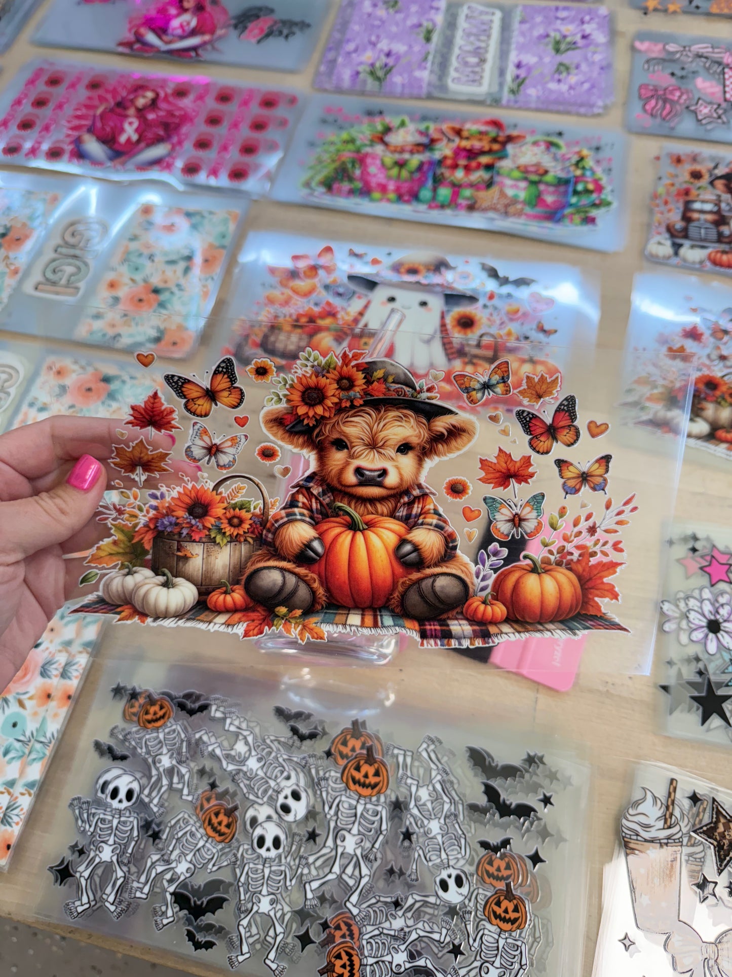 RTS FALL COW PUMPKINS BUTTERFLIES CUP WRAP UV DTF 16OZ CUP WRAP