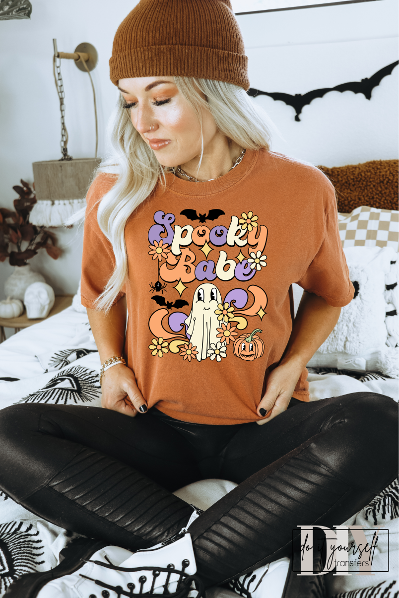 Spooky babe ghost pumpkin flowers ADULT DTF TRANSFERPRINT TO ORDER