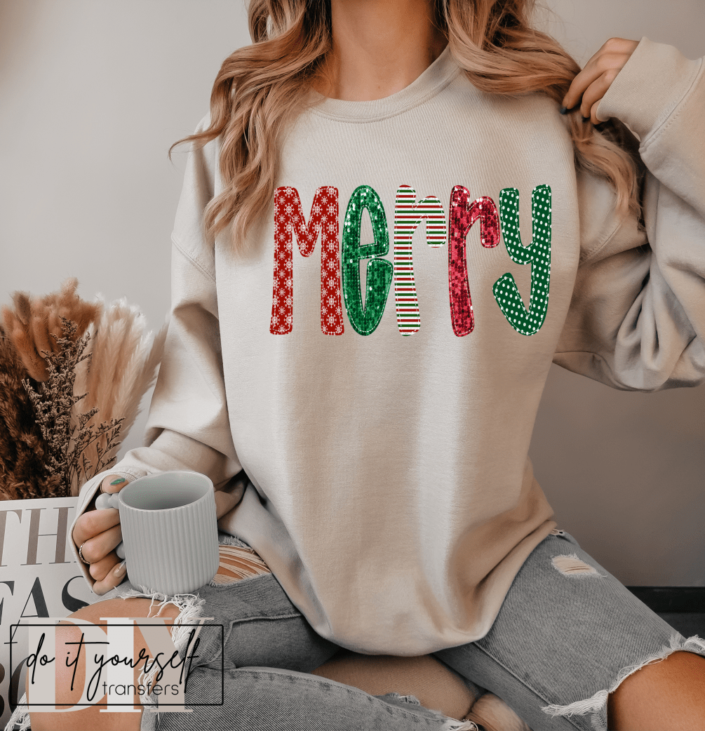 MERRY Christmas red green stripes polka dot glitter DTF TRANSFER PRINT TO ORDER 669 - Do it yourself Transfers