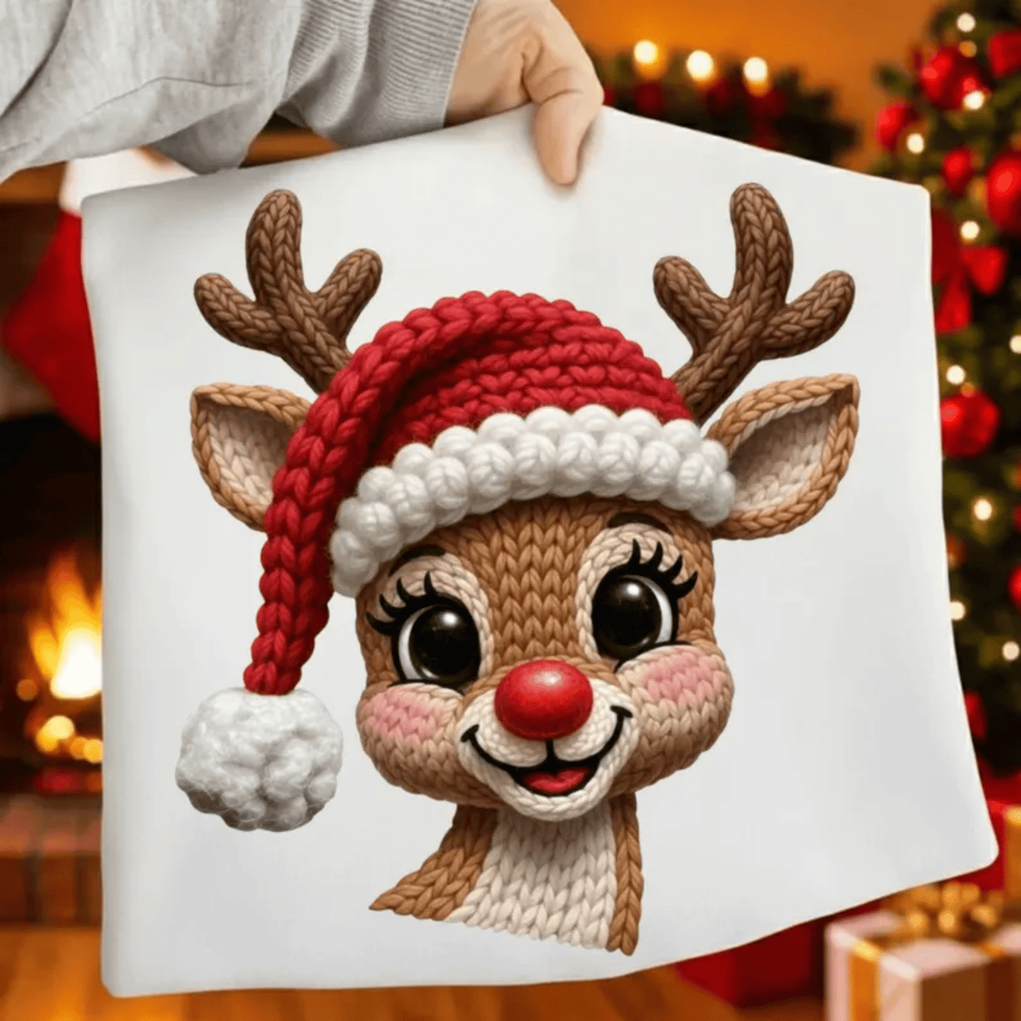 RTS REINDEER CROCHET SANTA HAT CHRISTMAS DTF DIRECT TO FILM transfers ADULT 10X12 - Do it yourself Transfers