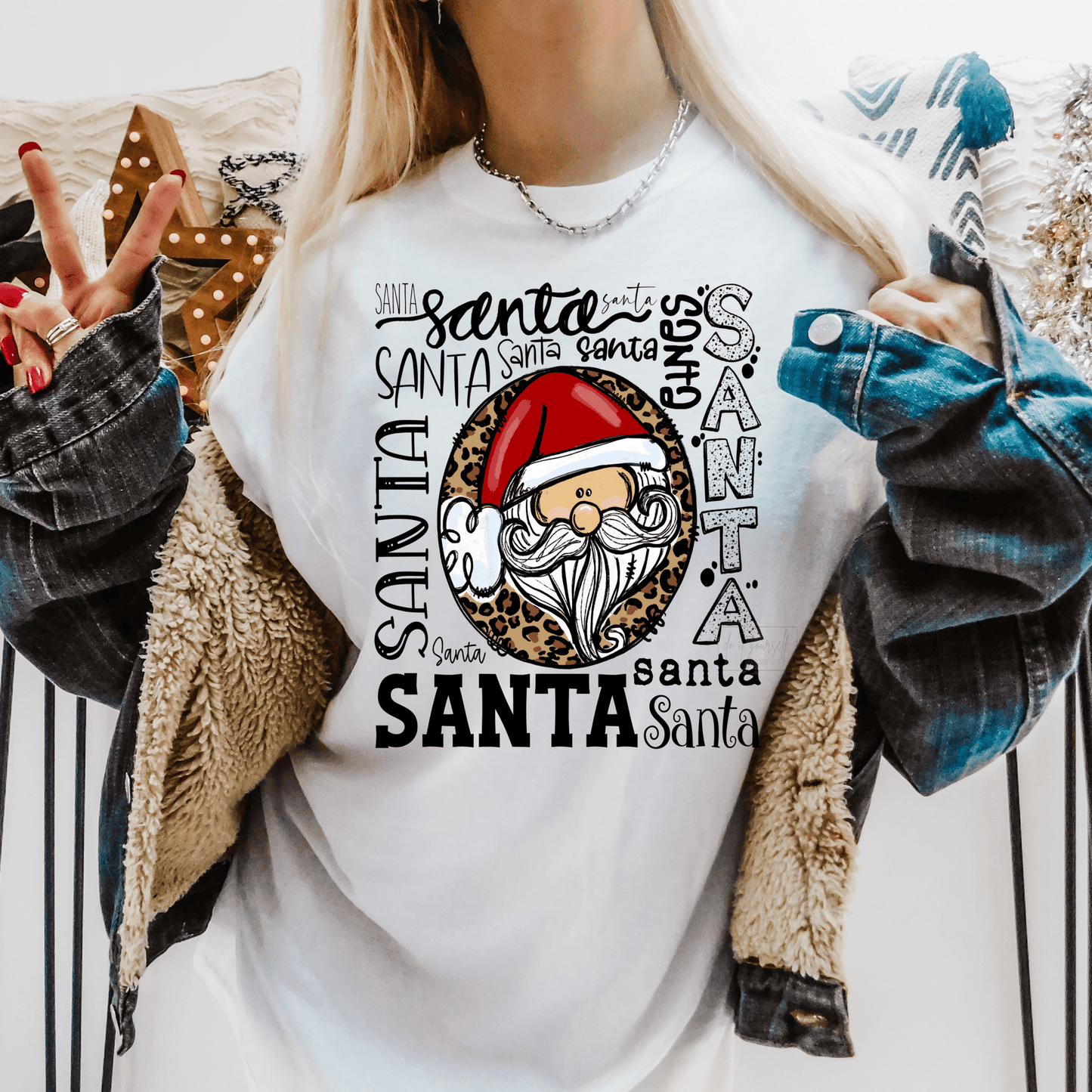 Santa Face Leopard Christmas ADULT DTF TRANSFER PRINT TO ORDER 566 - Do it yourself Transfers
