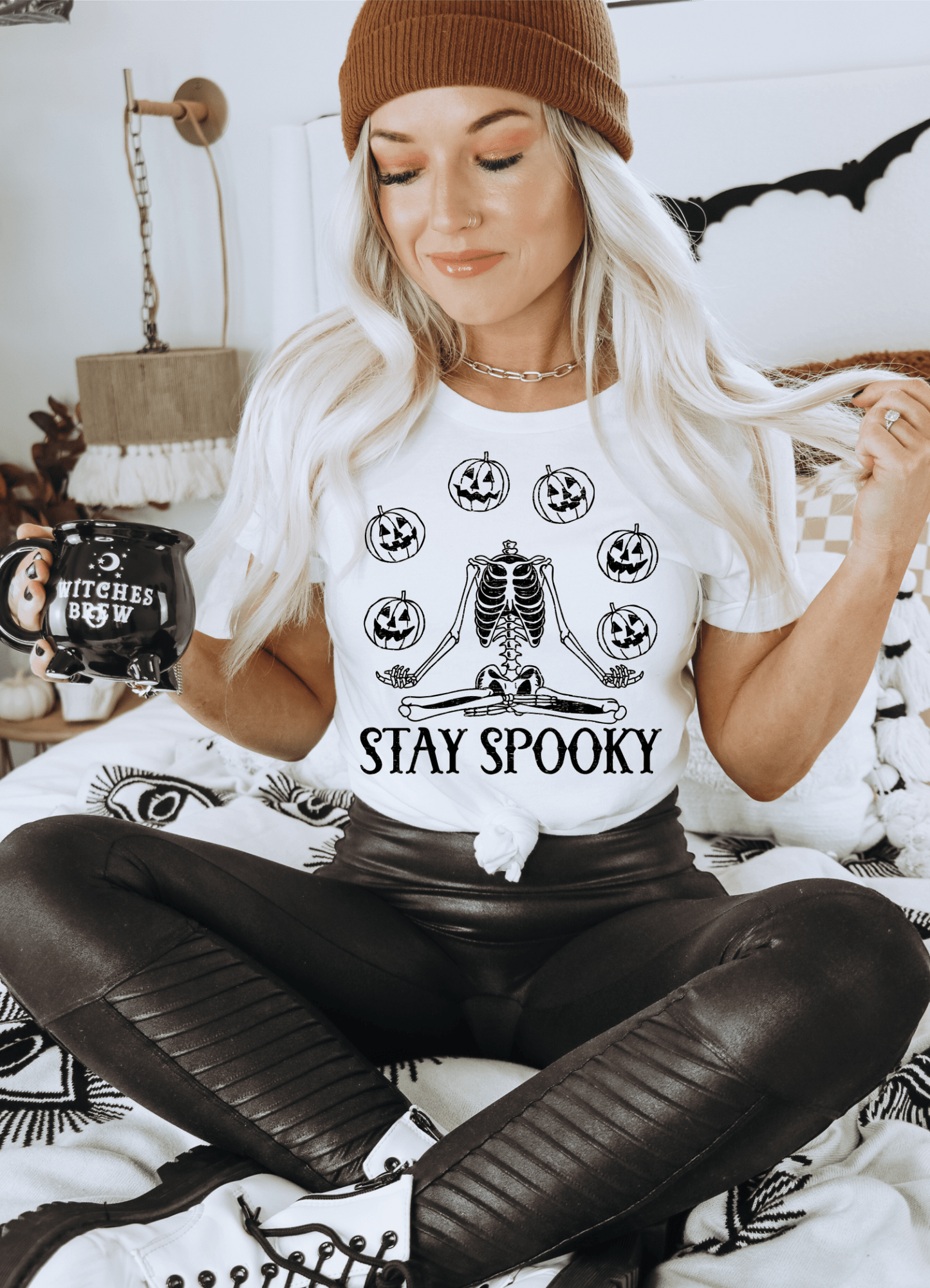 Stay Spooky pumpkins skull Halloween SINGLE COLOR BLACK size ADULT DTF TRANSFERPRINT TO ORDER - Do it yourself Transfers