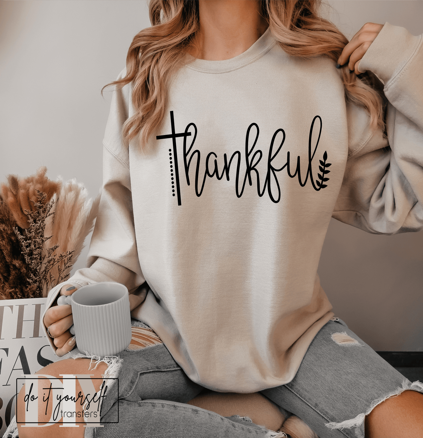 THANKFUL cross dots Thanksgiving fall SINGLE COLOR BLACK size ADULT DTF TRANSFERPRINT TO ORDER - Do it yourself Transfers