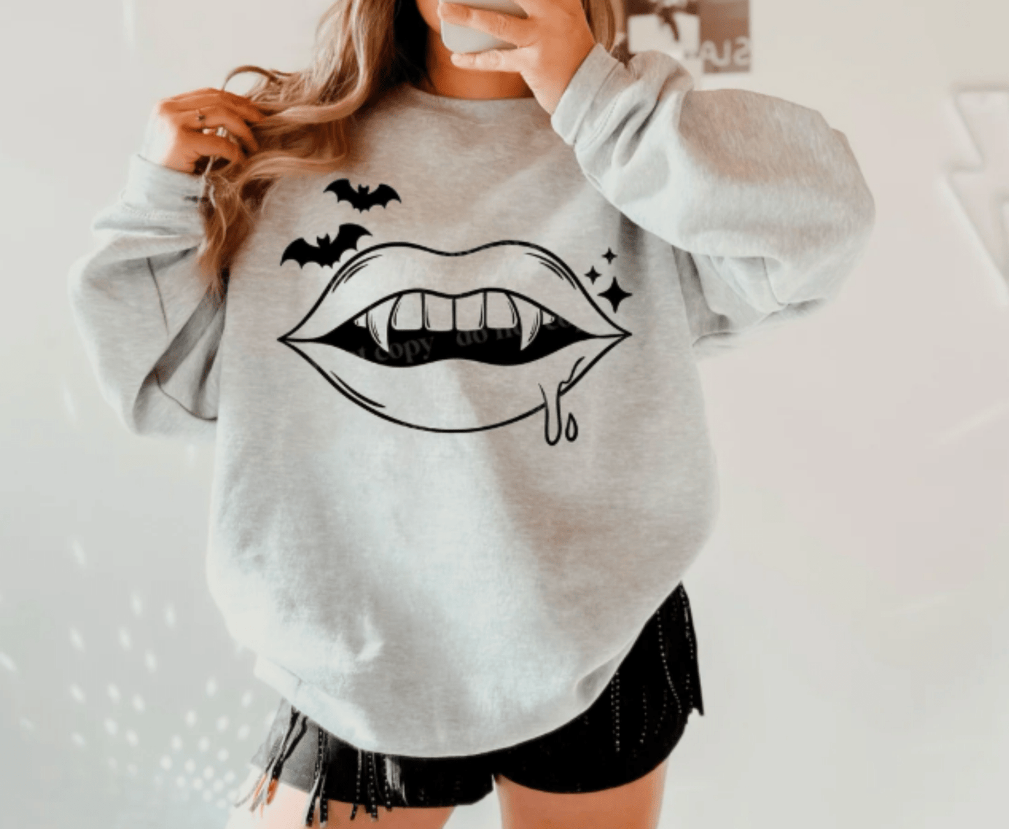 TRANSFER TUESDAY JUNE 24TH LIPS BAT TEETH HALLOWEEN SINGLE COLOR BLACK Screen Print transfers size ADULT 9X12 - Do it yourself Transfers