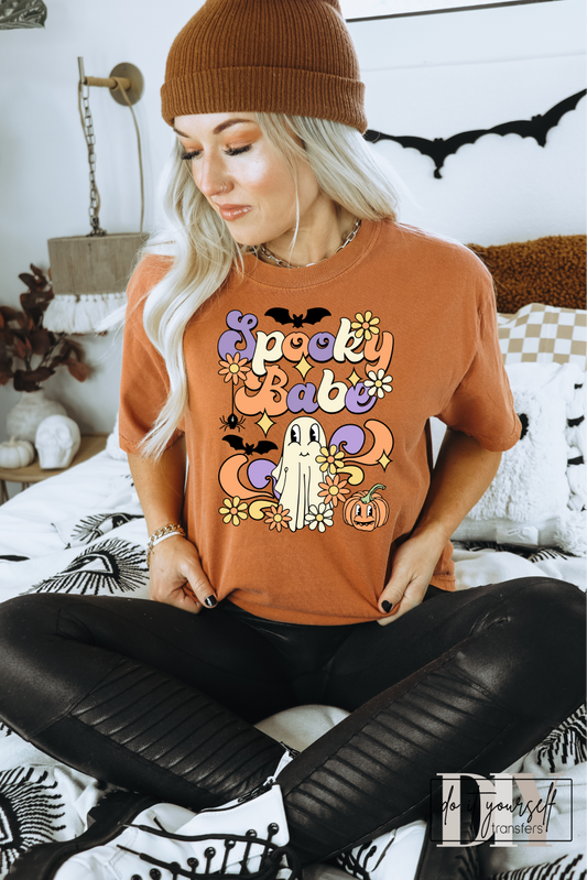 Spooky babe ghost pumpkin flowers  ADULT  DTF TRANSFERPRINT TO ORDER