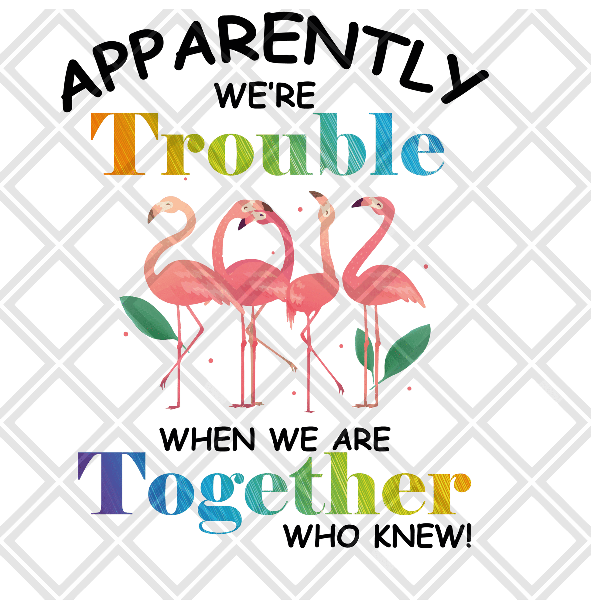 Apparently were trouble when we are together who knew flamingos black writing png Digital Download Instand Download - Do it yourself Transfers