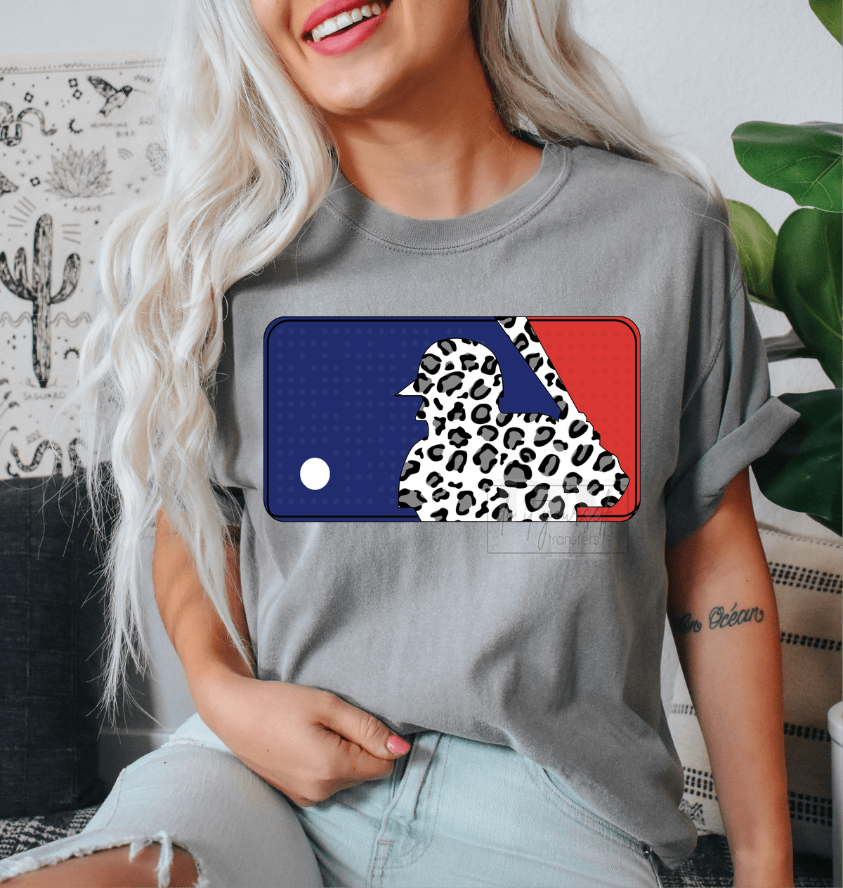 Baseball plate leopard red white blue size ADULT DTF TRANSFERPRINT TO ORDER - Do it yourself Transfers