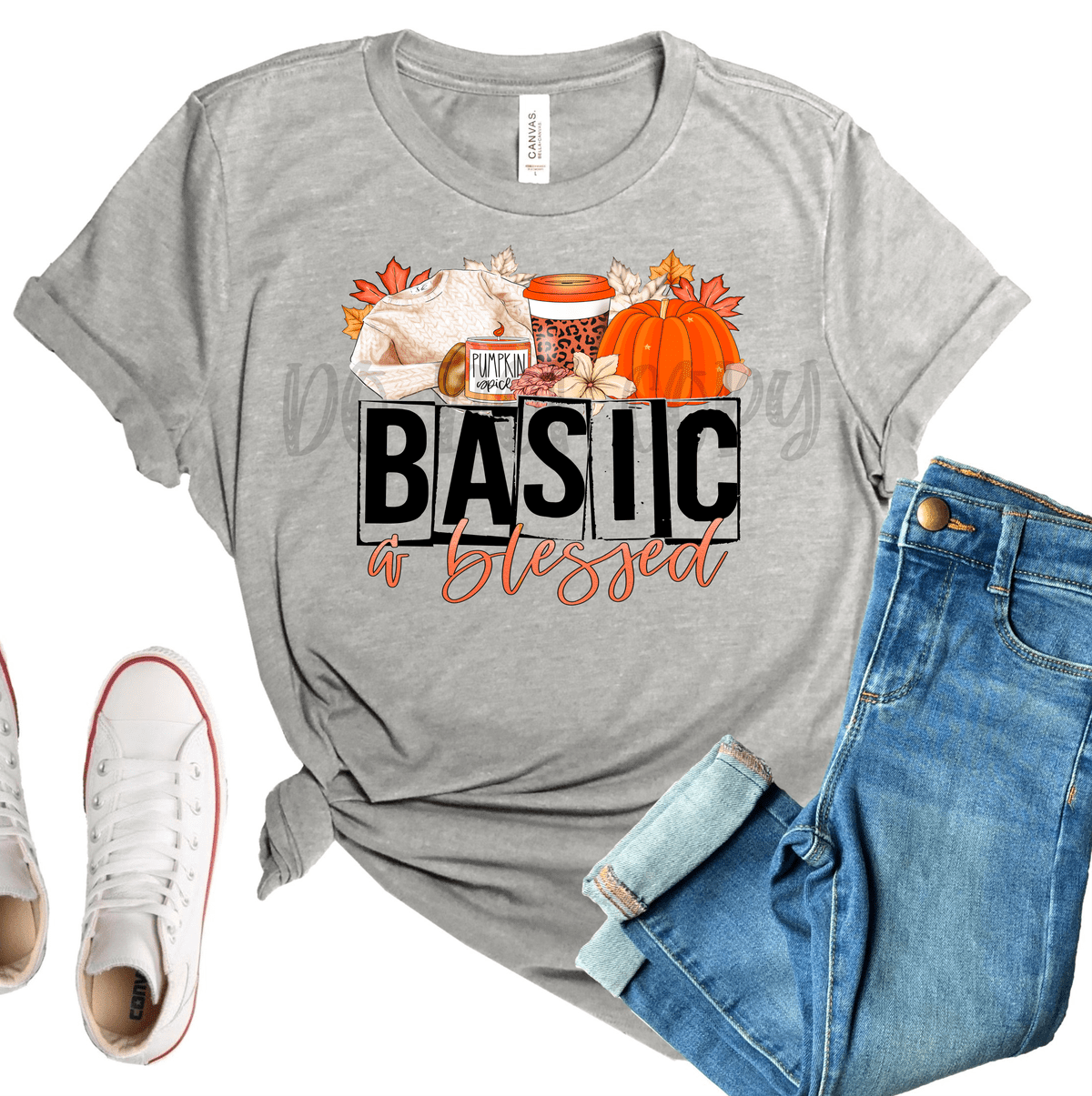 Basic and Blessed pumpkin spice leaves fall thanksgiving Adult size DTF TRANSFERPRINT TO ORDER - Do it yourself Transfers