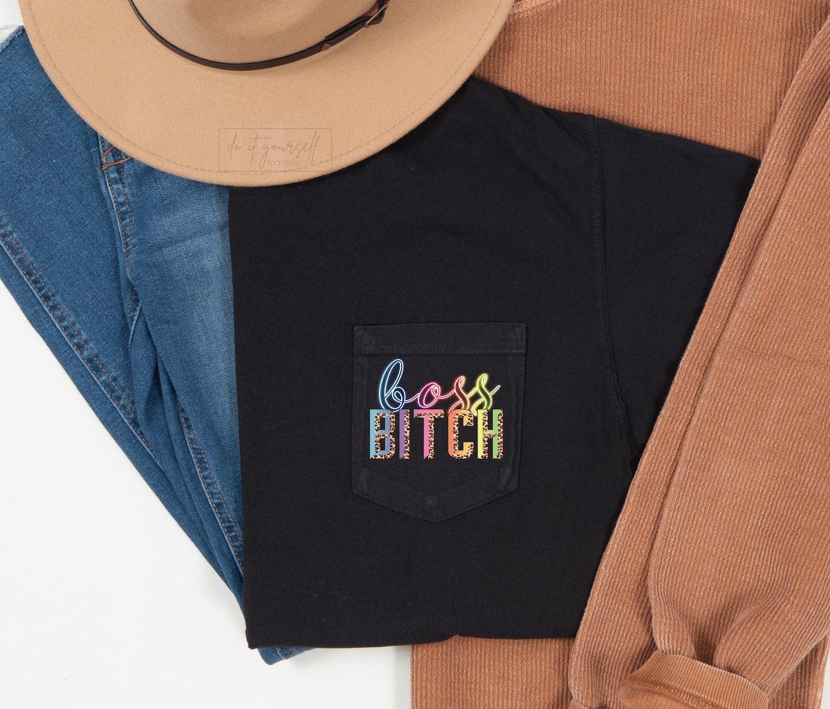 Boss Bitch Neon colors leopard / size 3x2 DTF TRANSFERPRINT TO ORDER - Do it yourself Transfers