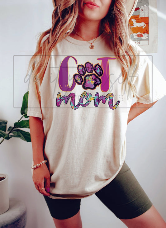 Cat Mom Purple DTF Print to order - Do it yourself Transfers