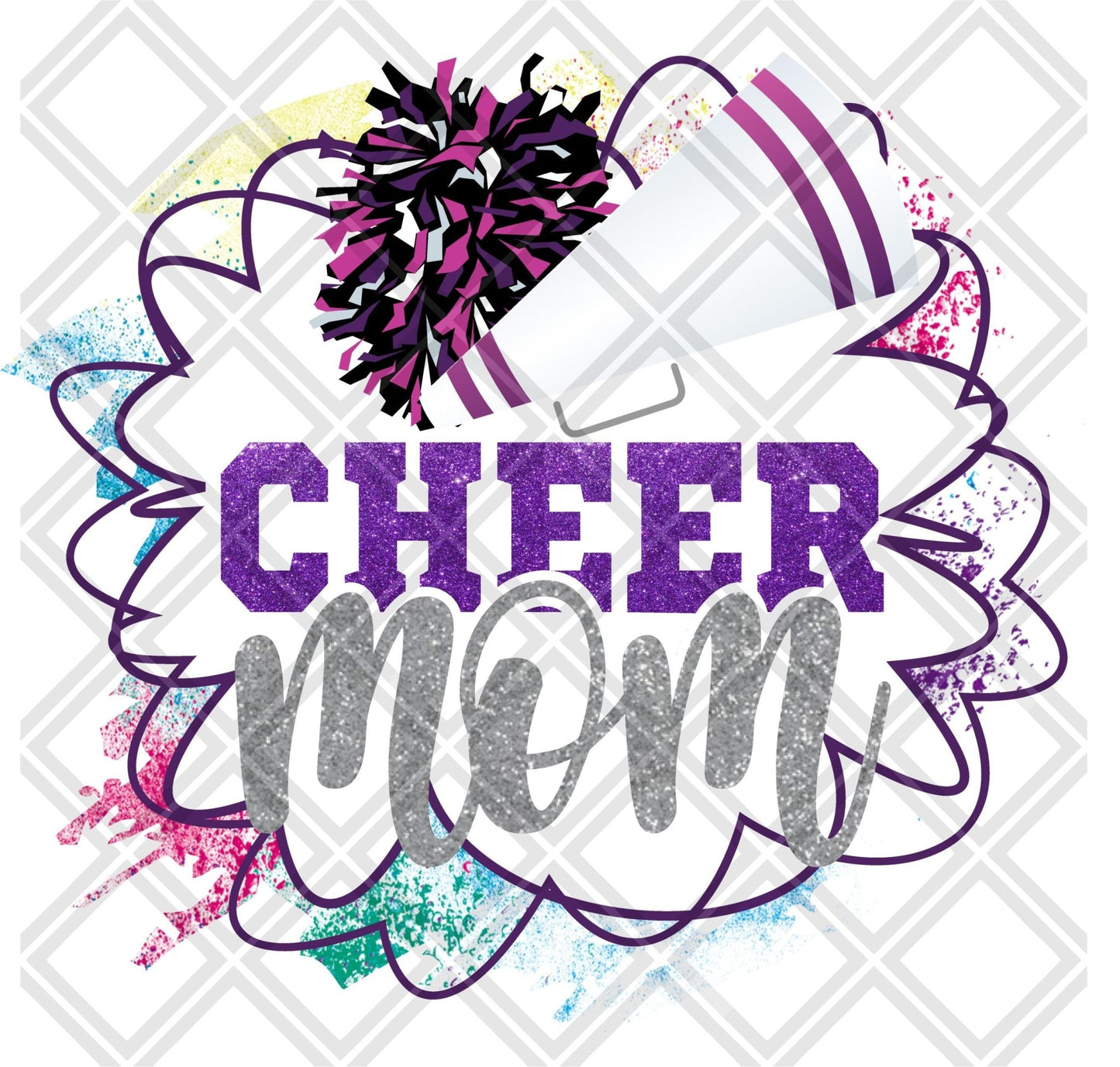 Cheer Mom Purple White Frame DTF TRANSFERPRINT TO ORDER - Do it yourself Transfers