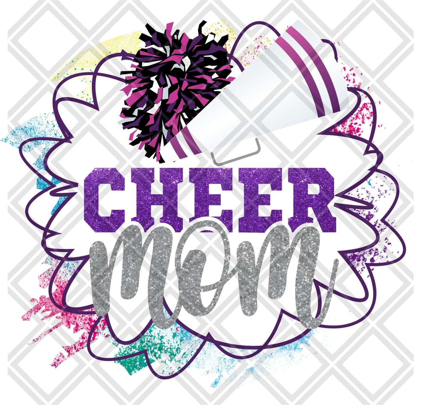 cheer mom purple white frame png Digital Download Instand Download - Do it yourself Transfers