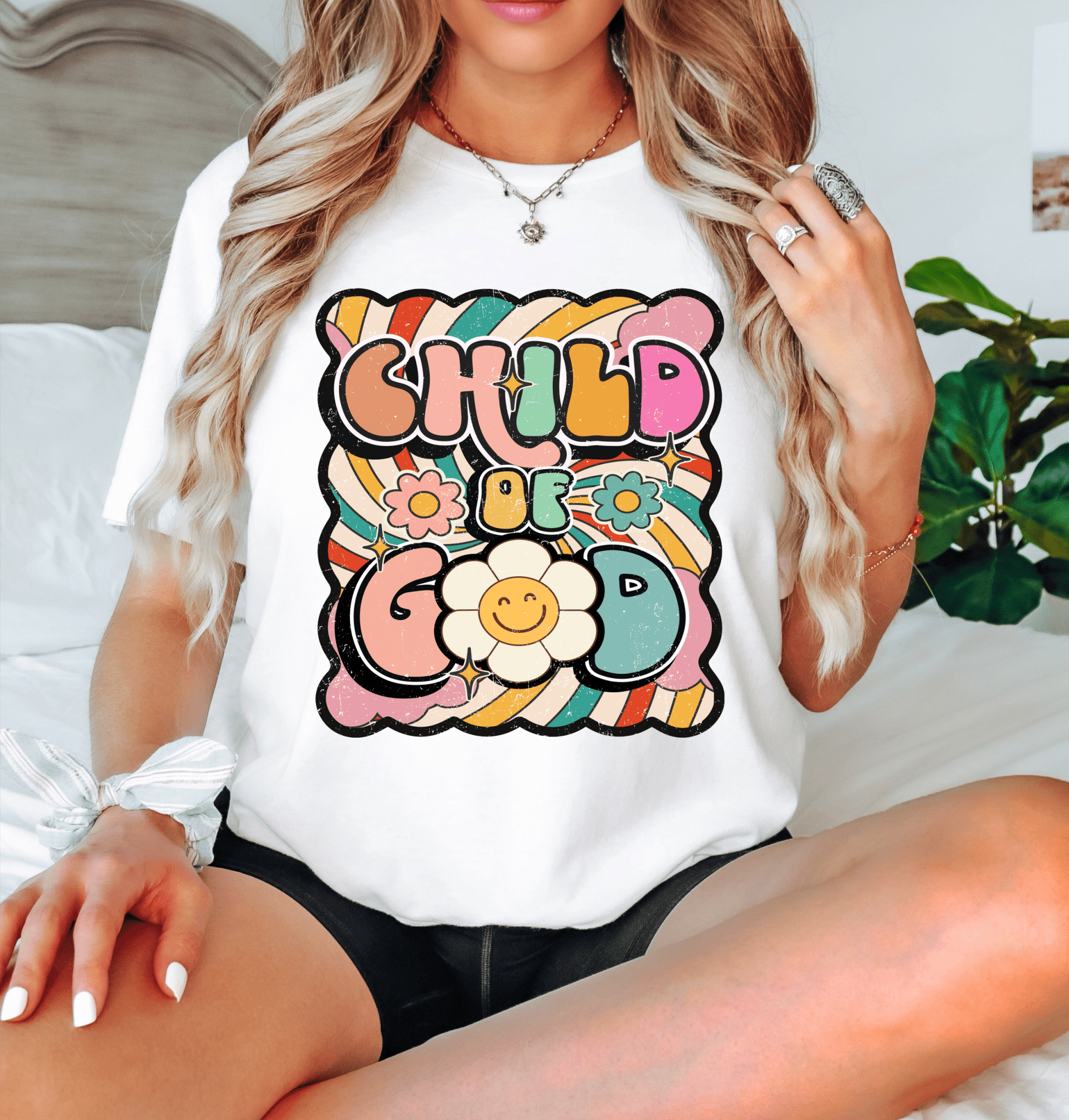 CHILD OF GOD retro flower smiley face ADULT DTF TRANSFERPRINT TO ORDER - Do it yourself Transfers