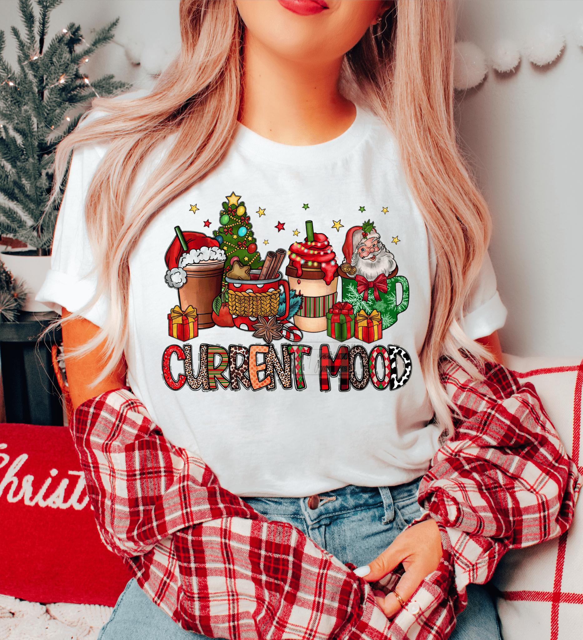 Current mood Coffee Lattee Christmas tree Santa size ADULT DTF TRANSFERPRINT TO ORDER - Do it yourself Transfers