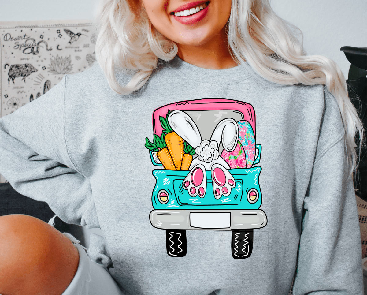 EASTER Bunny Truck carrots eggs size ADULT 9.1x12 DTF TRANSFERPRINT TO ORDER - Do it yourself Transfers