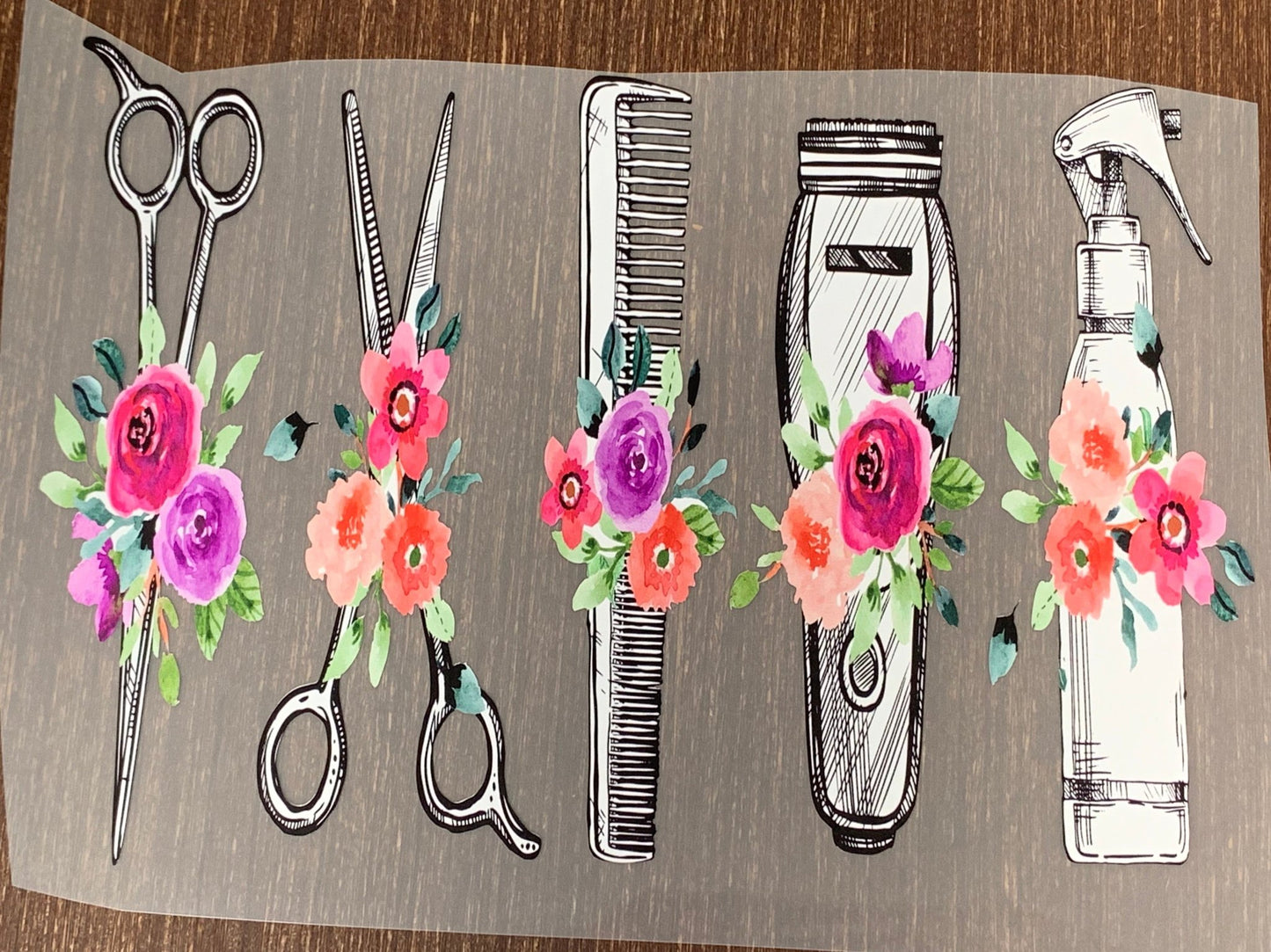 Hair dresser stylist scissors flowers clippers DTF TRANSFERPRINT TO ORDER - Do it yourself Transfers