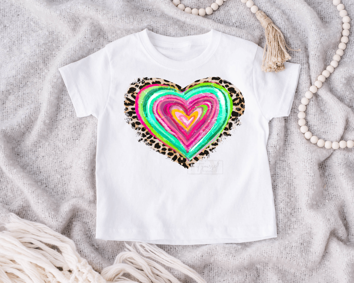 Heart Rainbow Valentine's leopard size KIDS 6x8 DTF TRANSFERPRINT TO ORDER - Do it yourself Transfers