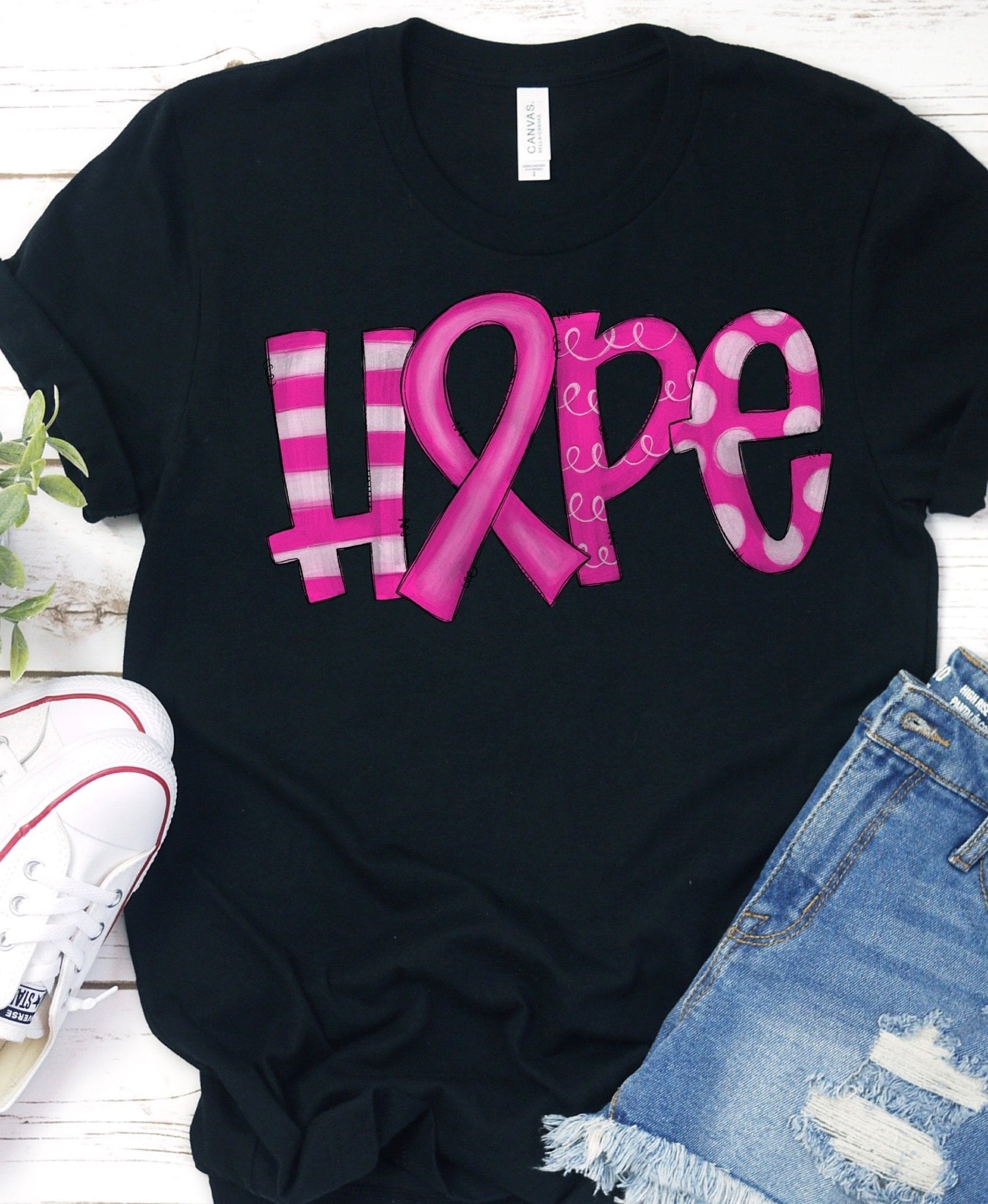 Hope 2 pink ribbon cancer stripes October DTF TRANSFERPRINT TO ORDER - Do it yourself Transfers