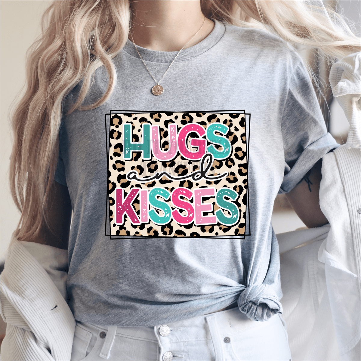 Hugs and Kisses leopard frame Valentine's day size ADULT 11.7x10.5 DTF TRANSFERPRINT TO ORDER - Do it yourself Transfers