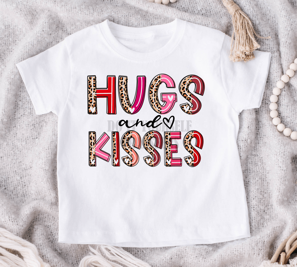 Hugs and Kisses pink red leopard Valentine's day KIDS size KIDS 5x7 DTF TRANSFERPRINT TO ORDER - Do it yourself Transfers