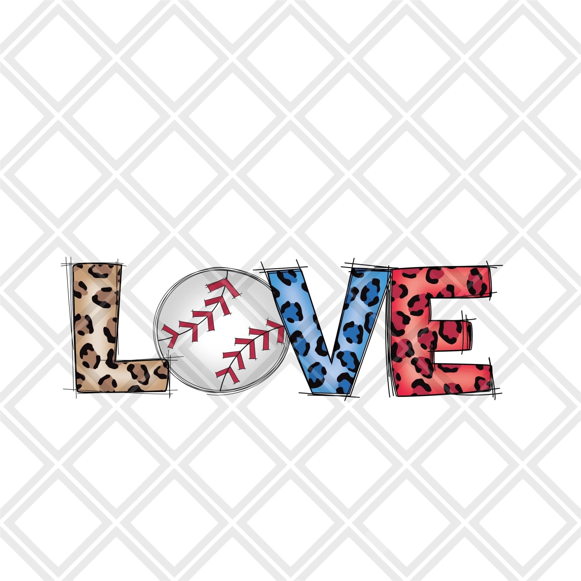 Love baseball red whote blue leopard DTF TRANSFERPRINT TO ORDER - Do it yourself Transfers