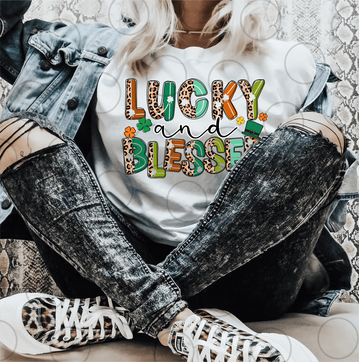 Lucky and Blessed leopard Clover St. Patrick's day size ADULT DTF TRANSFERPRINT TO ORDER - Do it yourself Transfers