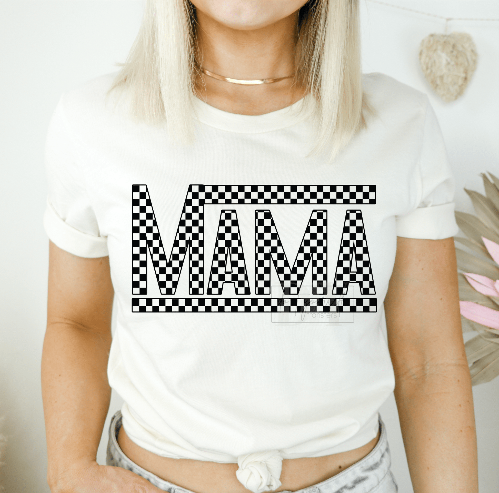 MAMA checkered black SINGLE COLOR BLACK size ADULT DTF TRANSFERPRINT TO ORDER - Do it yourself Transfers