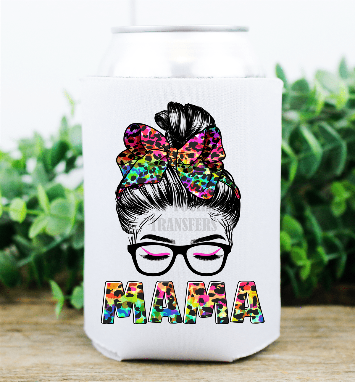 Mama mom bun glasses leopard rainbow / size 3. DTF TRANSFERPRINT TO ORDER - Do it yourself Transfers