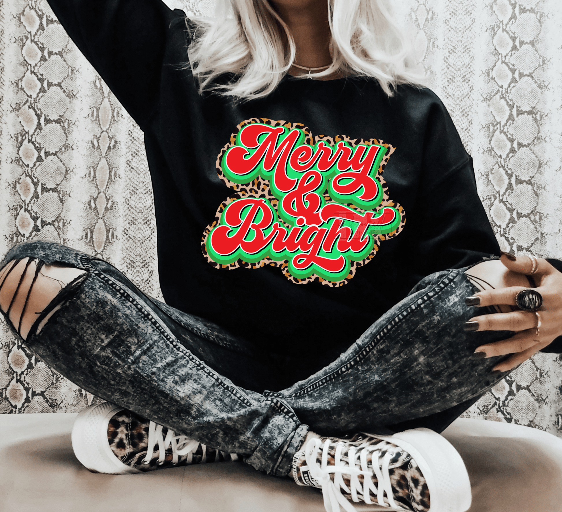 Merry and Bright Christmas leopard red green ADULT DTF TRANSFERPRINT TO ORDER - Do it yourself Transfers