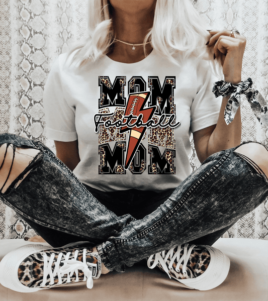 MOM MOM MOM Football lighting bolt leopard sports size ADULT DTF TRANSFERPRINT TO ORDER - Do it yourself Transfers