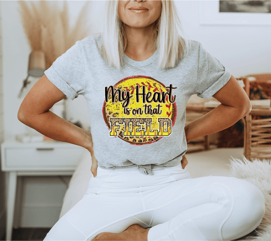 My Heart is on that field SOFTBALL circle leopard Yellow size ADULT DTF TRANSFERPRINT TO ORDER - Do it yourself Transfers