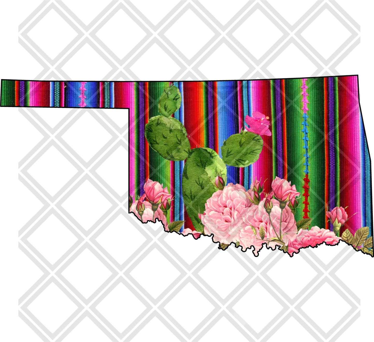 Oklahoma Cactus Serape Flowers DTF TRANSFERPRINT TO ORDER - Do it yourself Transfers