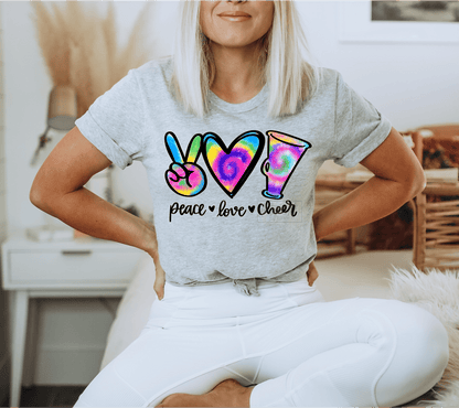 Peace love Cheer tie die size ADULT DTF TRANSFERPRINT TO ORDER - Do it yourself Transfers