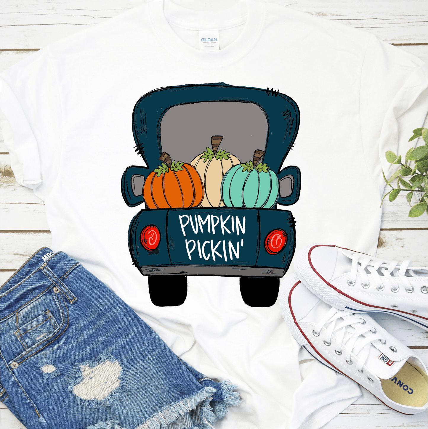 Pumpkin pickin blue truck orange frame Fall Halloween DTF TRANSFERPRINT TO ORDER - Do it yourself Transfers