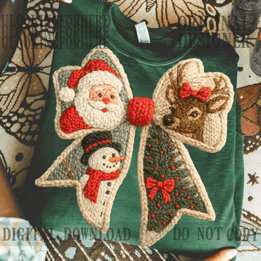 RTS CHRISTMAS BOW YARN CROCHET SANTA SNOWMAN DTF DIRECT TO FILM transfers ADULT 10X12 - Do it yourself Transfers