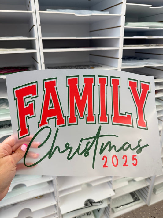 RTS FAMILY CHRISMTAS 2025 COLLEGE FONT RED GREEN DTF DIRECT TO FILM transfers ADULT 9X12 - Do it yourself Transfers