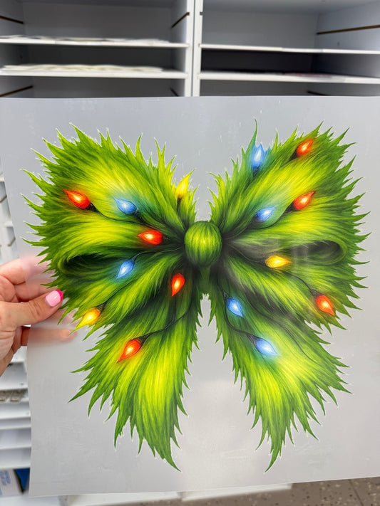 RTS FURR CHRISTMAS BOW LIGHTS GREEN MAN DTF DIRECT TO FILM transfers ADULT 10X12 - Do it yourself Transfers