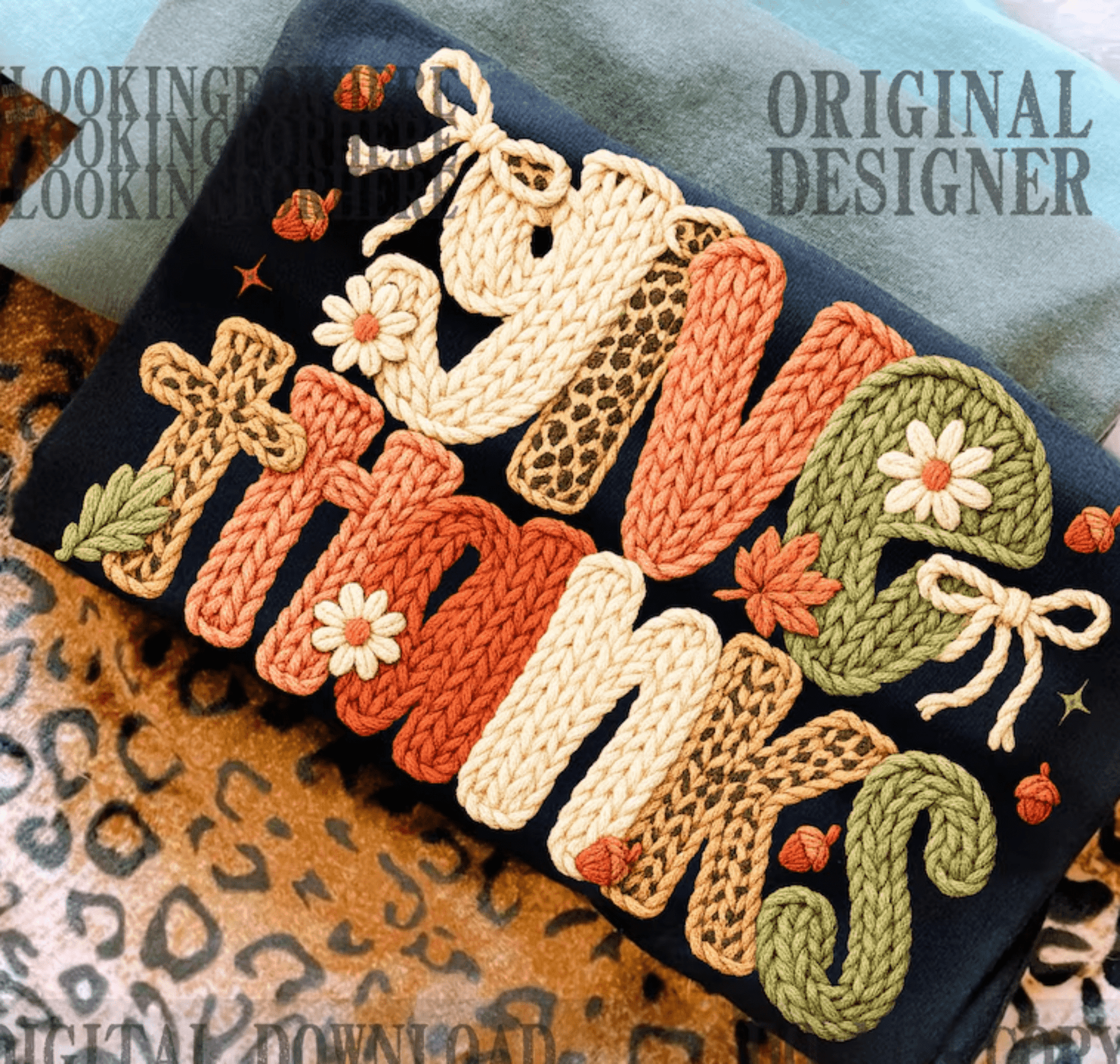 RTS GIVE THANKS CROCHET THANKSGIVING DTF DIRECT TO FILM transfers ADULT 10X12 - Do it yourself Transfers