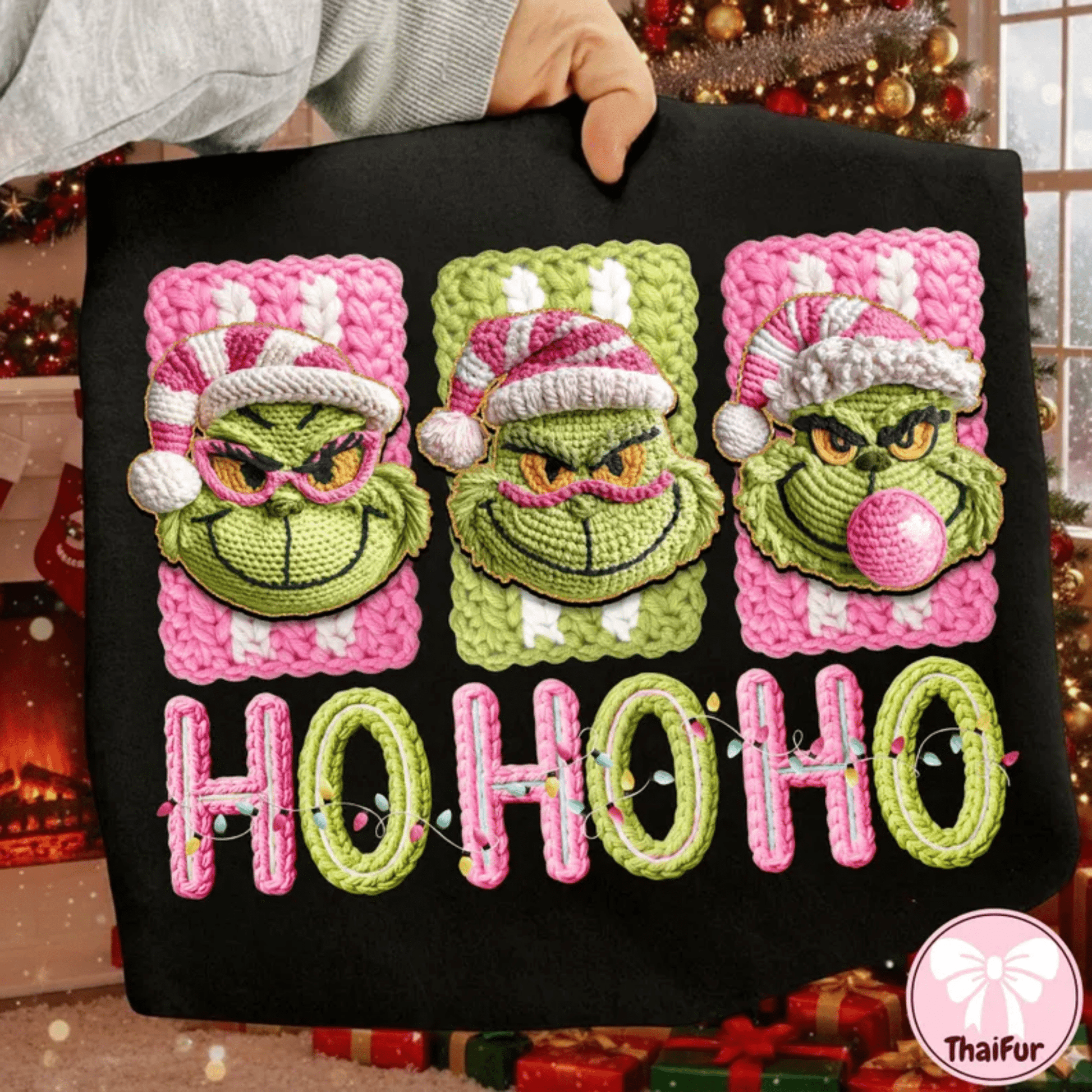 RTS HO HO HO PINK GREEN MAN CHRISTMAS FAUX DTF DIRECT TO FILM transfers ADULT 10X12 - Do it yourself Transfers