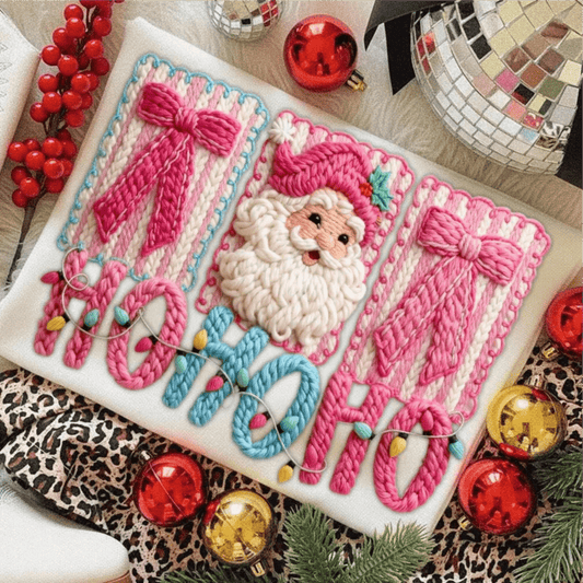 RTS HOHOHO FRAME BOWS SANTA PINK BLUE DTF DIRECT TO FILM transfers ADULT 10X12 - Do it yourself Transfers