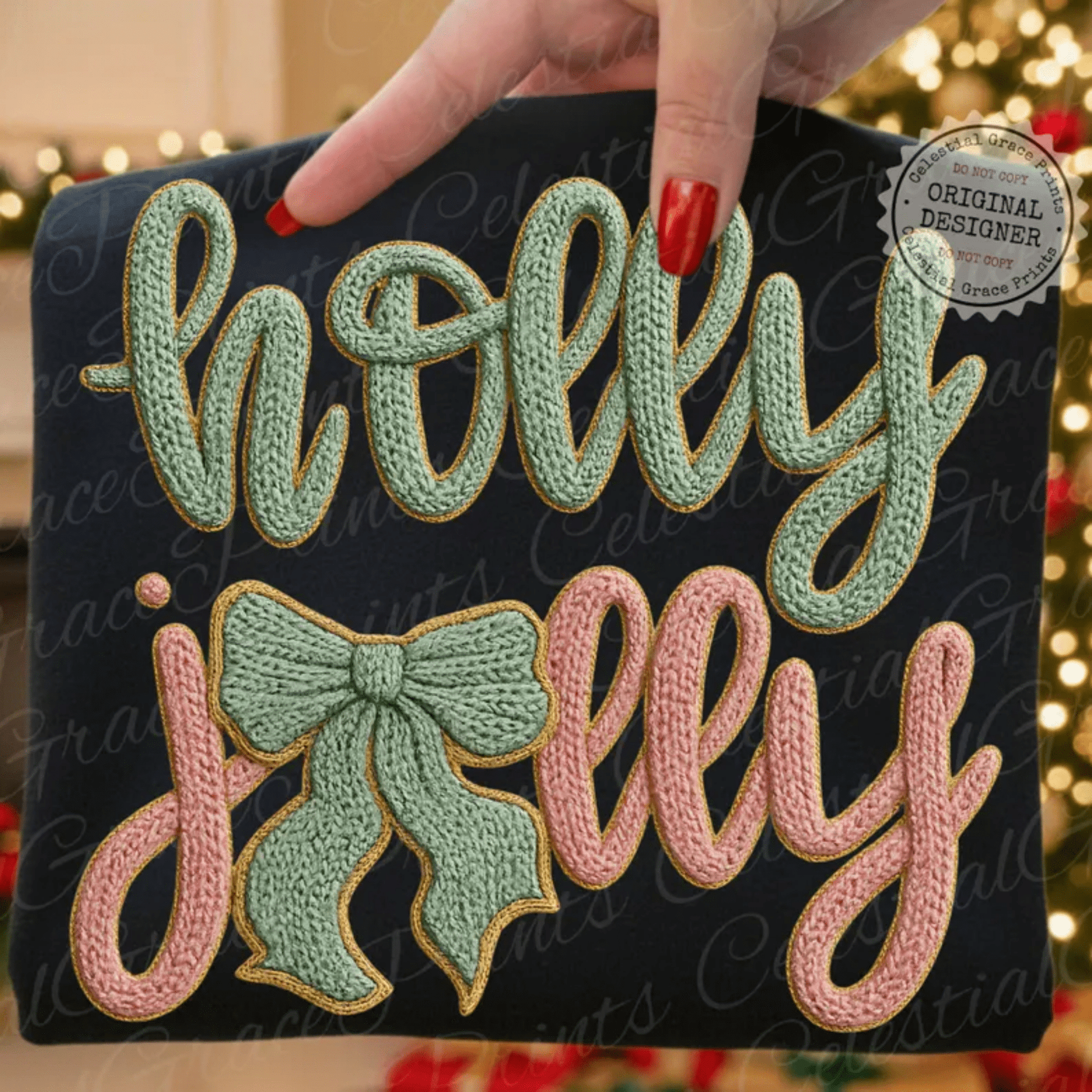 RTS HOLLY JOLLY GREEN PINK CHRISTMAS FAUX DTF DIRECT TO FILM transfers ADULT 10X12 - Do it yourself Transfers