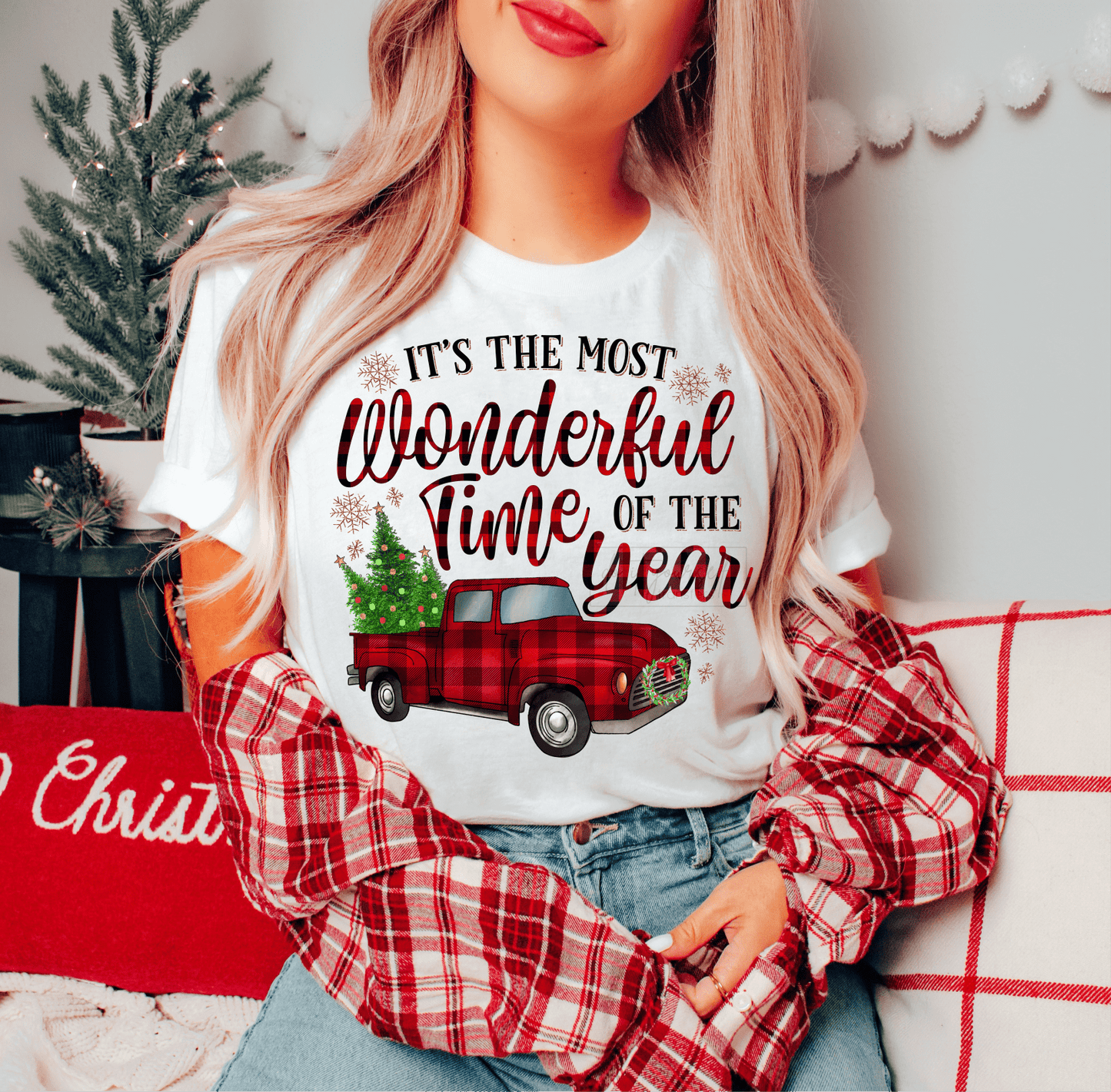 RTS It's the most Wonderful time of the Year plaid truck Christmas BREATHABLE CLEAR FILM SCREEN PRINT TRANSFER ADULT 10X12. 5 - I - Do it yourself Transfers