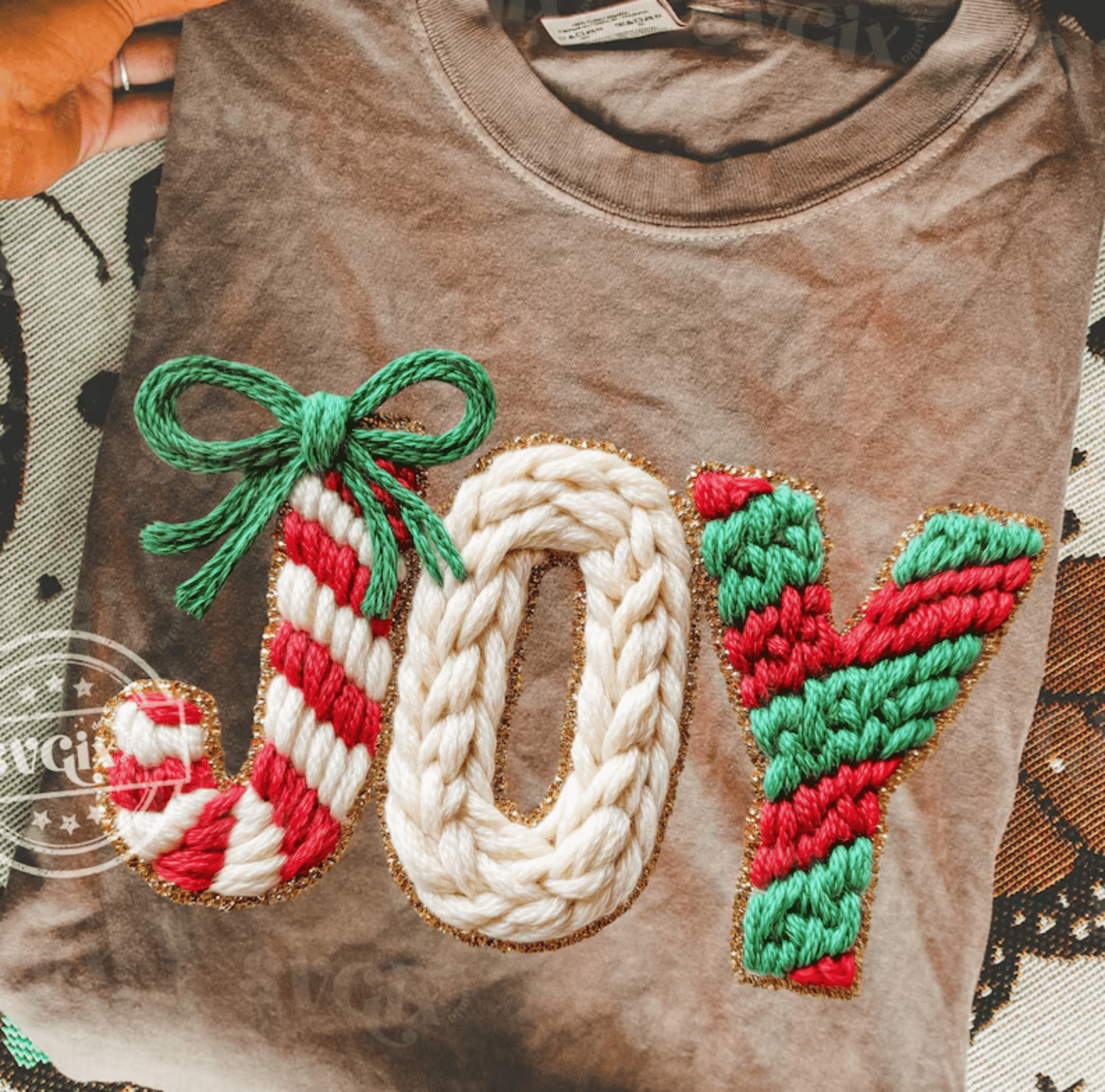 RTS JOY STRIPES GREEN RED BOW FAUX DTF DIRECT TO FILM transfers ADULT 10X12 - Do it yourself Transfers