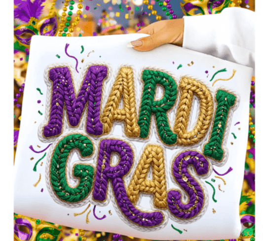RTS MARDI GRAS YARN FAUX DTF DIRECT TO FILM transfers ADULT 10X11.5 - Do it yourself Transfers
