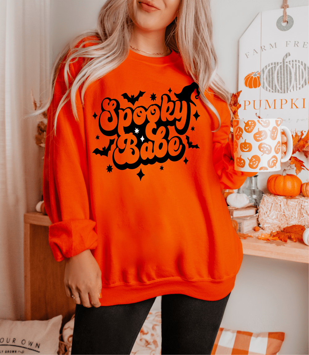 Spooky BABE Halloween SINGLE COLOR BLACK size ADULT DTF TRANSFERPRINT TO ORDER - Do it yourself Transfers