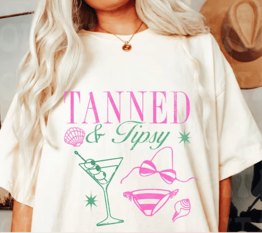 Tanned and Tipsy pink bathing suit cocktail Summer pool DTF TRANSFERPRINT TO ORDER 693 - Do it yourself Transfers