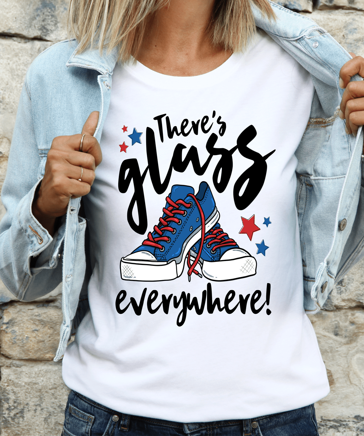 There's glass everywhere Chucks Adult size DTF TRANSFERPRINT TO ORDER - Do it yourself Transfers