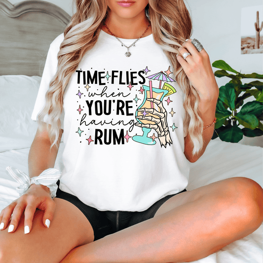 Time flies when you're having RUM drink skull hands ADULT DTF TRANSFERPRINT TO ORDER - Do it yourself Transfers