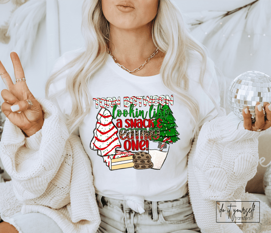 Torn between lookin' like a snack and eatin' one cakes Christmas cookies milk ADULT DTF TRANSFERPRINT TO ORDER - Do it yourself Transfers