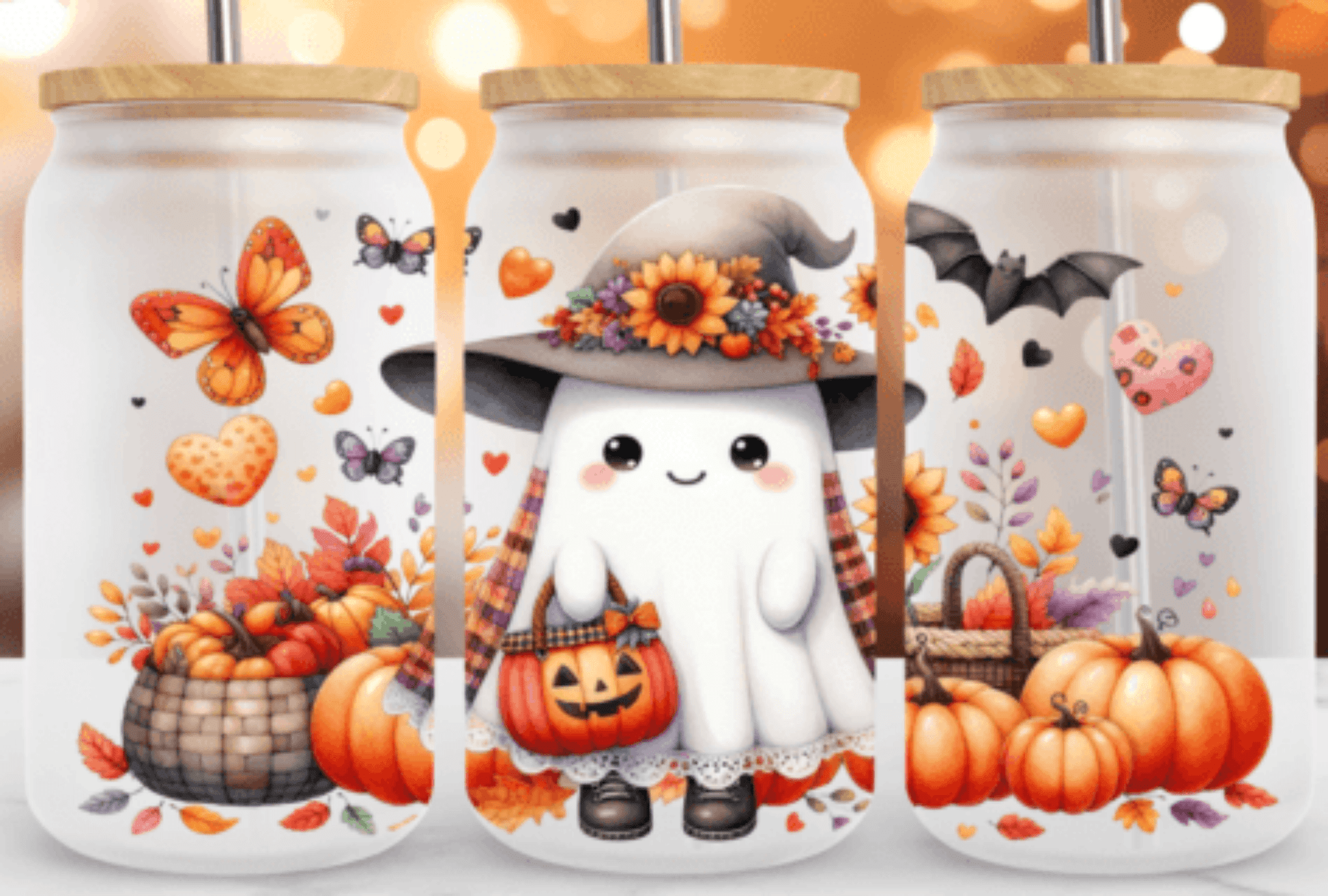 TRANSFER TUESDAY CUTE FALL GHOST CUP WRAP UV DTF 16OZ - Do it yourself Transfers